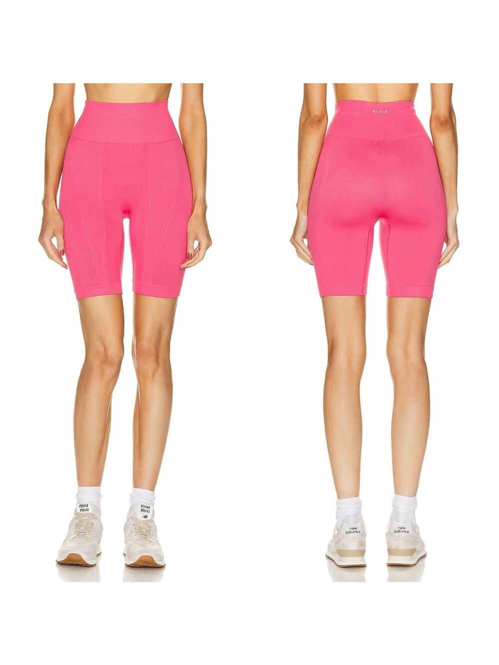 Alala Pink Hibiscus High Rise Ribbed Seamless Barre Extended Shorts - Small